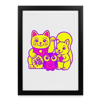 Lucky Cat with Friends - Framed poster (27 × 37 cm) - black - Front