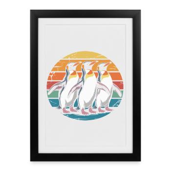 Trois pingouins au coucher du soleil - Affiche encadrée (27 × 37 cm) - noir - Devant