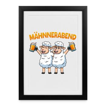 Sheep Men's Evening Beer Sheep Mane Evening - Framed poster (27 × 37 cm) - black - Front