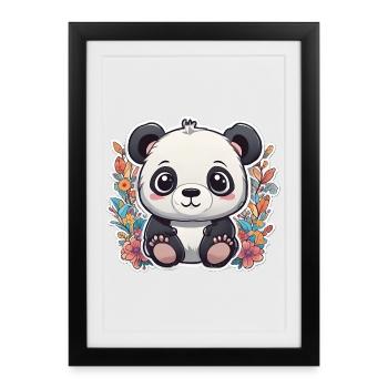 Panda Bear Cub Child in Cute Effervescent Style - Framed poster (27 × 37 cm) - black - Front