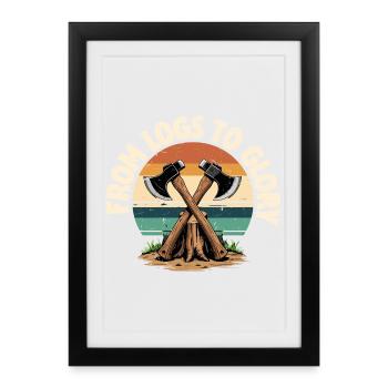 Lanceur de haches, bûcheron, des bûches à la gloire - Affiche encadrée (27 × 37 cm) - noir - Devant