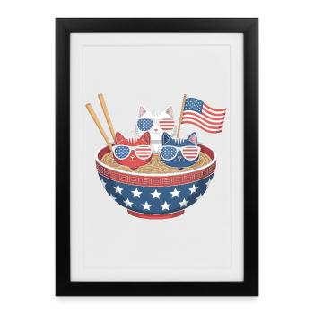Ramen Cat Noodles Mignon Jour de l’Indépendance 4 - Affiche encadrée (27 × 37 cm) - noir - Devant