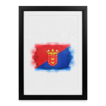 Lanzarote Flagge mit Wappen - Gerahmtes Poster (27 × 37 cm) - Schwarz - Vorne