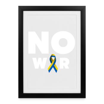 No War text with Ukrainian solidarity ribbon - Framed poster (27 × 37 cm) - black - Front