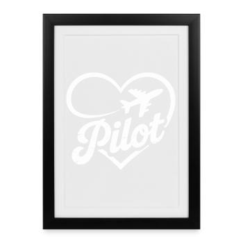 Pilot Heart Airplane Flight License - Framed poster (27 × 37 cm) - black - Front