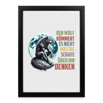 Loups LE LOUP SE MOQUE DE CE QUE PENSENT LES MOUTONS - Affiche encadrée (27 × 37 cm) - noir - Devant