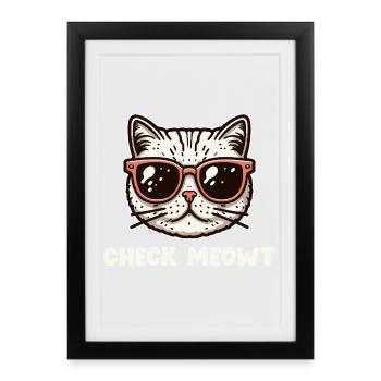 Chat Check Meowt en lunettes roses - Affiche encadrée (27 × 37 cm) - noir - Devant