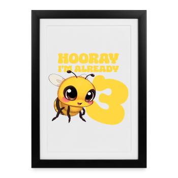 Bee Kids 3e anniversaire Fête d’anniversaire des enfants - Affiche encadrée (27 × 37 cm) - noir - Devant