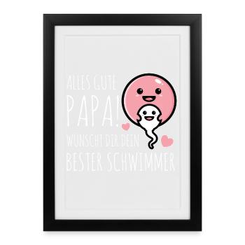 Tout le meilleur papa vous souhaite votre meilleur nageur - Affiche encadrée (27 × 37 cm) - noir - Devant