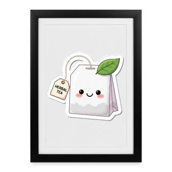 Illustration de sachet de tisane kawaii - Affiche encadrée (27 × 37 cm) - noir - Devant