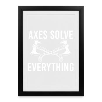 Mythologie viking Valhalla guerrier hache dictons - Affiche encadrée (27 × 37 cm) - noir - Devant