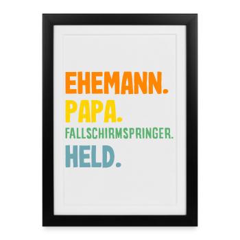 Drôle de parachutiste papa accro à l’adrénaline - Affiche encadrée (27 × 37 cm) - noir - Devant