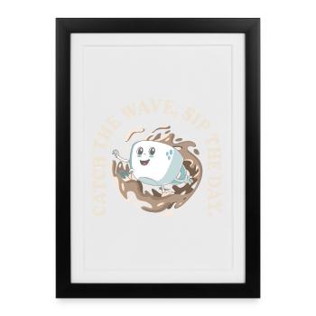 Attrapez la vague Sirotez la journée – Tendance café rétro - Affiche encadrée (27 × 37 cm) - noir - Devant