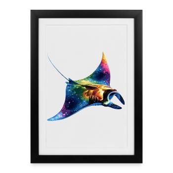 Manta Ray, Devil Ray, Stingray, Diver - Framed poster (27 × 37 cm) - black - Front