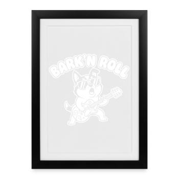 Barkin Roll Hund mit Gitarre - Gerahmtes Poster (27 × 37 cm) - Schwarz - Vorne