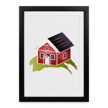 Small red Swedish house in Nordic style - Framed poster (27 × 37 cm) - black - Front