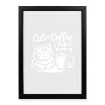 Chat et café Perfect Morning - Affiche encadrée (27 × 37 cm) - noir - Devant