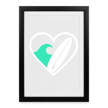 Surf Heart Board Wave Ocean Gift - Framed poster (27 × 37 cm) - black - Front