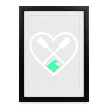 Canoe Kayak Heart Paddles Wave Outdoor Sport - Framed poster (27 × 37 cm) - black - Front