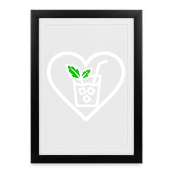 Mojito Heart Cocktail Menthe Boisson d’été - Affiche encadrée (27 × 37 cm) - noir - Devant