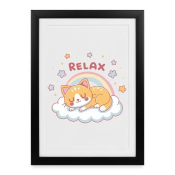 Relaxed Kitten Rainbow on Cloud - Framed poster (27 × 37 cm) - black - Front