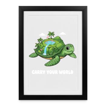 Island turtle with waterfall - Framed poster (27 × 37 cm) - black - Front