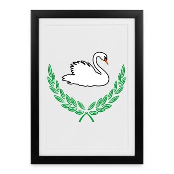 Cygne en couronne de laurier vert - Affiche encadrée (27 × 37 cm) - noir - Devant