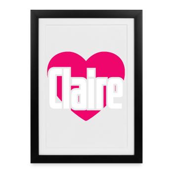 J’aime Claire Coeur Rose J’aime Claire - Affiche encadrée (27 × 37 cm) - noir - Devant