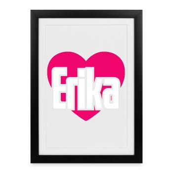 J’aime Erika Coeur Rose J’aime Erika - Affiche encadrée (27 × 37 cm) - noir - Devant