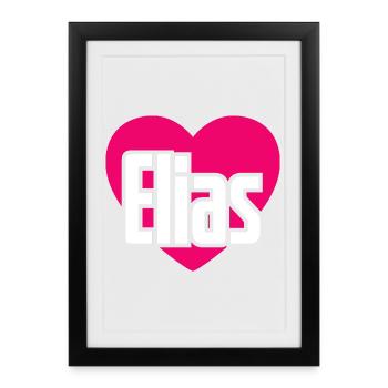 J’aime Elias Pink Heart J’aime Elias - Affiche encadrée (27 × 37 cm) - noir - Devant
