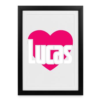J’aime Lucas Coeur Rose J’aime Lucas - Affiche encadrée (27 × 37 cm) - noir - Devant