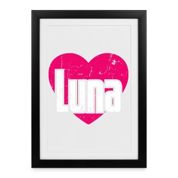 J’aime Luna Pink Heart J’aime Luna - Affiche encadrée (27 × 37 cm) - noir - Devant