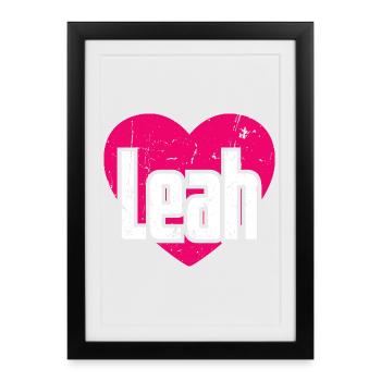 J’aime Leah Pink Heart J’aime Leah - Affiche encadrée (27 × 37 cm) - noir - Devant