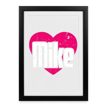 J’aime Mike Coeur rose J’aime Mike - Affiche encadrée (27 × 37 cm) - noir - Devant