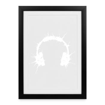 Écouteurs Grunge Explosion Art Vector - Affiche encadrée (27 × 37 cm) - noir - Devant
