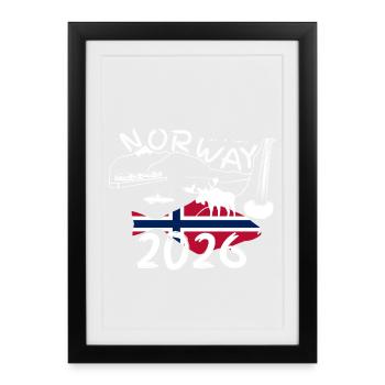 Norvège 2025 Flétan avec montagnes et pêche à l’orignal - Affiche encadrée (27 × 37 cm) - noir - Devant