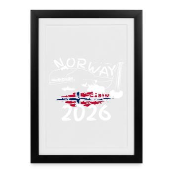Norvège 2025 Hareng avec montagnes et pêche à l’orignal - Affiche encadrée (27 × 37 cm) - noir - Devant