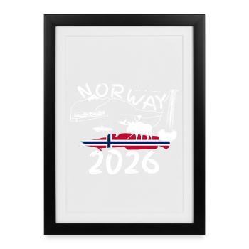 Norvège 2026 Leng avec la pêche aux montagnes et à l’orignal - Affiche encadrée (27 × 37 cm) - noir - Devant