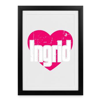 J’aime Ingrid Coeur rose J’aime Ingrid - Affiche encadrée (27 × 37 cm) - noir - Devant