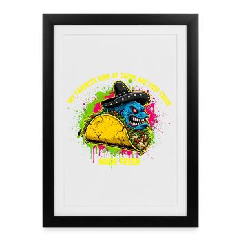 Art éclaboussé de sombrero taco Monstre en colère - Affiche encadrée (27 × 37 cm) - noir - Devant