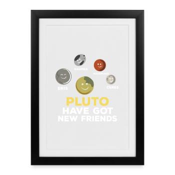 Pluton a de nouveaux amis Conception des planètes spatiales - Affiche encadrée (27 × 37 cm) - noir - Devant