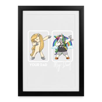My Dad vs Your Dad Gym Bodybuilder Dabbing Unicorn - Framed poster (27 × 37 cm) - black - Front