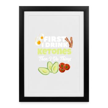 Cétones Keto Diet Avocat Œufs Bacon Art sain - Affiche encadrée (27 × 37 cm) - noir - Devant