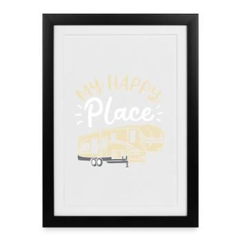 My Happy Place Retro RV Camping Travel Art - Framed poster (27 × 37 cm) - black - Front