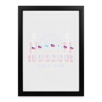 Chicago, Navy Pier Hand Drawn - Framed poster (27 × 37 cm) - black - Front
