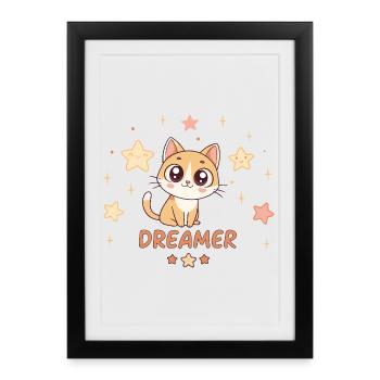 Chaton Reveur et Etoiles Douces - Affiche encadrée (27 × 37 cm) - noir - Devant