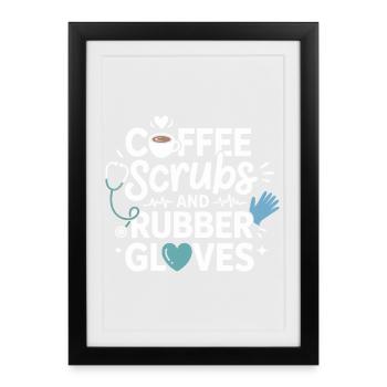 Blouse à café et gants en caoutchouc - Affiche encadrée (27 × 37 cm) - noir - Devant