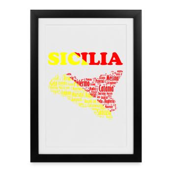 T-shirt souvenir de Sicile avec carte et couleurs - Affiche encadrée (27 × 37 cm) - noir - Devant