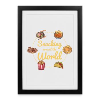 Snacking Around The World Food Travel Motif - Framed poster (27 × 37 cm) - black - Front
