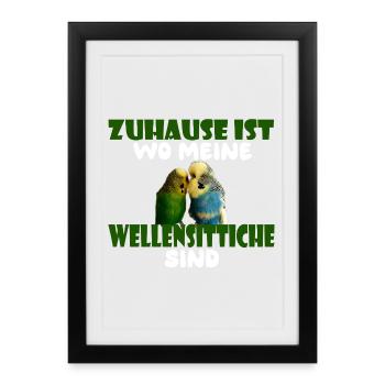 Chez moi, c’est là où sont mes perruches - Affiche encadrée (27 × 37 cm) - noir - Devant